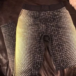 Nike pro lime green black and white running tights